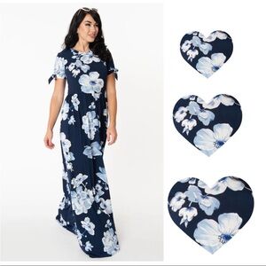 Unique Vintage Navy Floral Maxi Dress